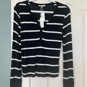Z Supply Black and White Striped Long Sleeve Tee